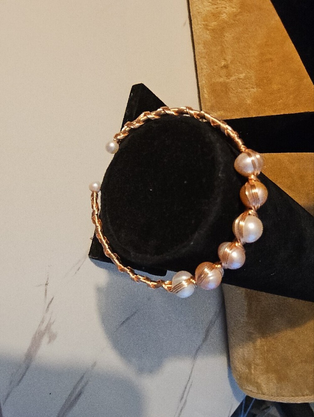 Handmade Wire-Wrapped Freshwater Pearl Open Cuff Bangle Bracelet - Picture 6 of 6